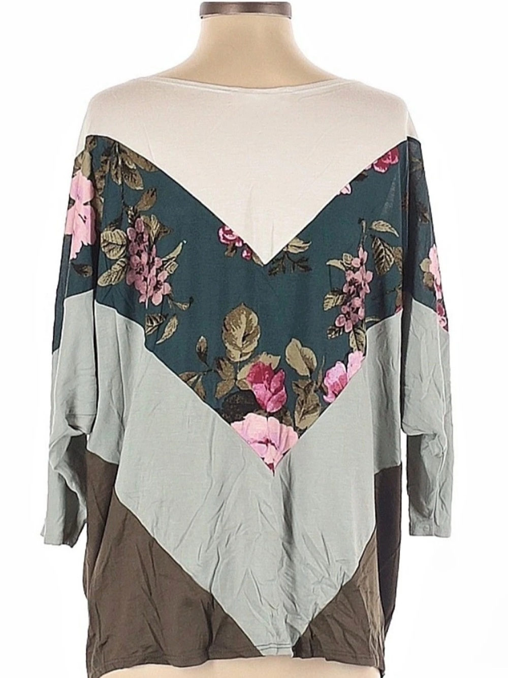 Floral Chevron Color Block Dolman Sleeve Knit Top